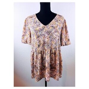 Jodifl Women's Large Animal Print Babydoll Tunic Top V Neck Boho